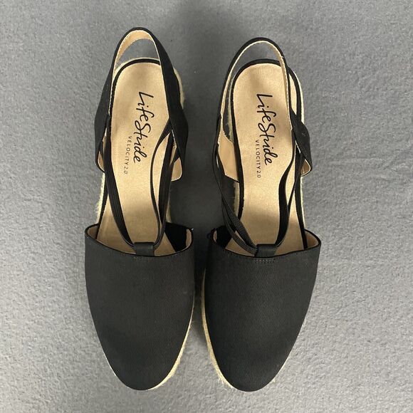 LifeStride Katrina 2 Cushioned Canvas Wedge Sandals in Black Size 10 NIB - Picture 8 of 13